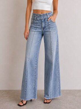 American Eagle AE High Rise Baggy Wide Leg Front Seam Rigid Jeans Size 2 Regular